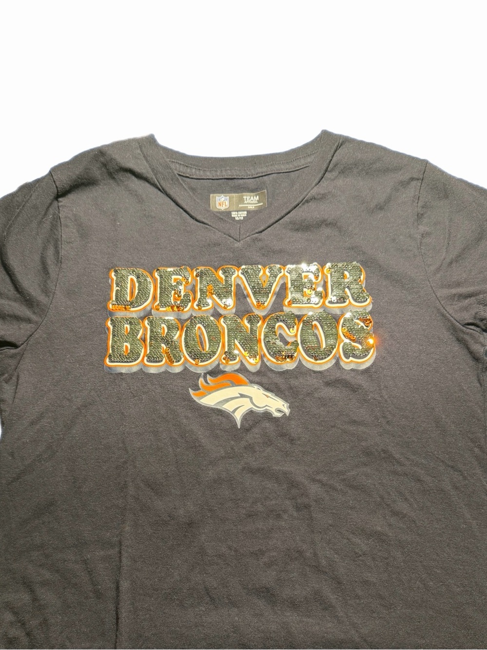 NFL Denver Broncos Black Short Sleeve Tee with Orange & White Logo
